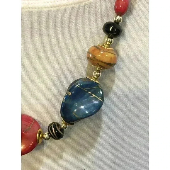 Vintage Unique Chunky‎ Beaded Necklace Multicolored Marbled Beads Grandmacore - Picture 3 of 15